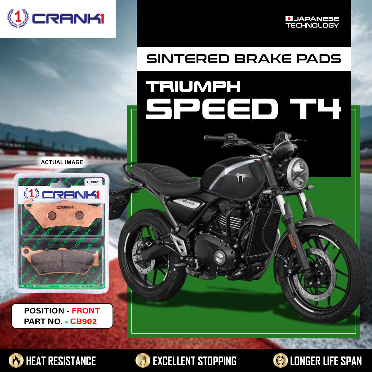 Legundary Custom CRANK1 CB902 Sintered Front Brake Pads for Triumph Speed T4 High Performance Motorcycle Brake Pads