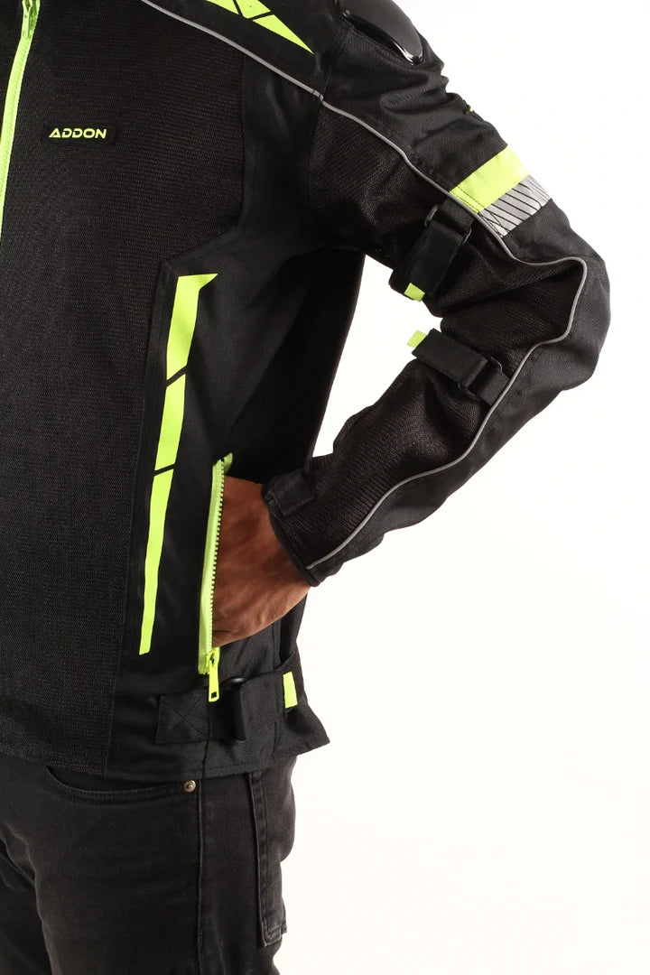 Lone Ranger Women Addon Pro Black Neon Green Level 2 Armored Motorcycle Riding Jacket
