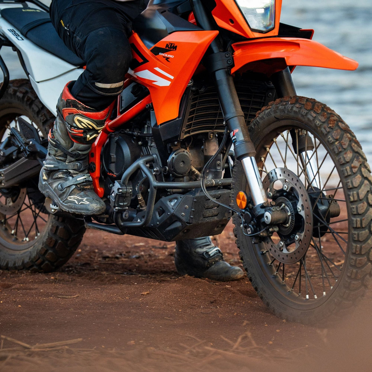 Auto Engina Bash Plate and Engine Guard Combo for 2026 KTM 390 Enduro R in Texture Black and Gloss Black with complete engine and underbody protection