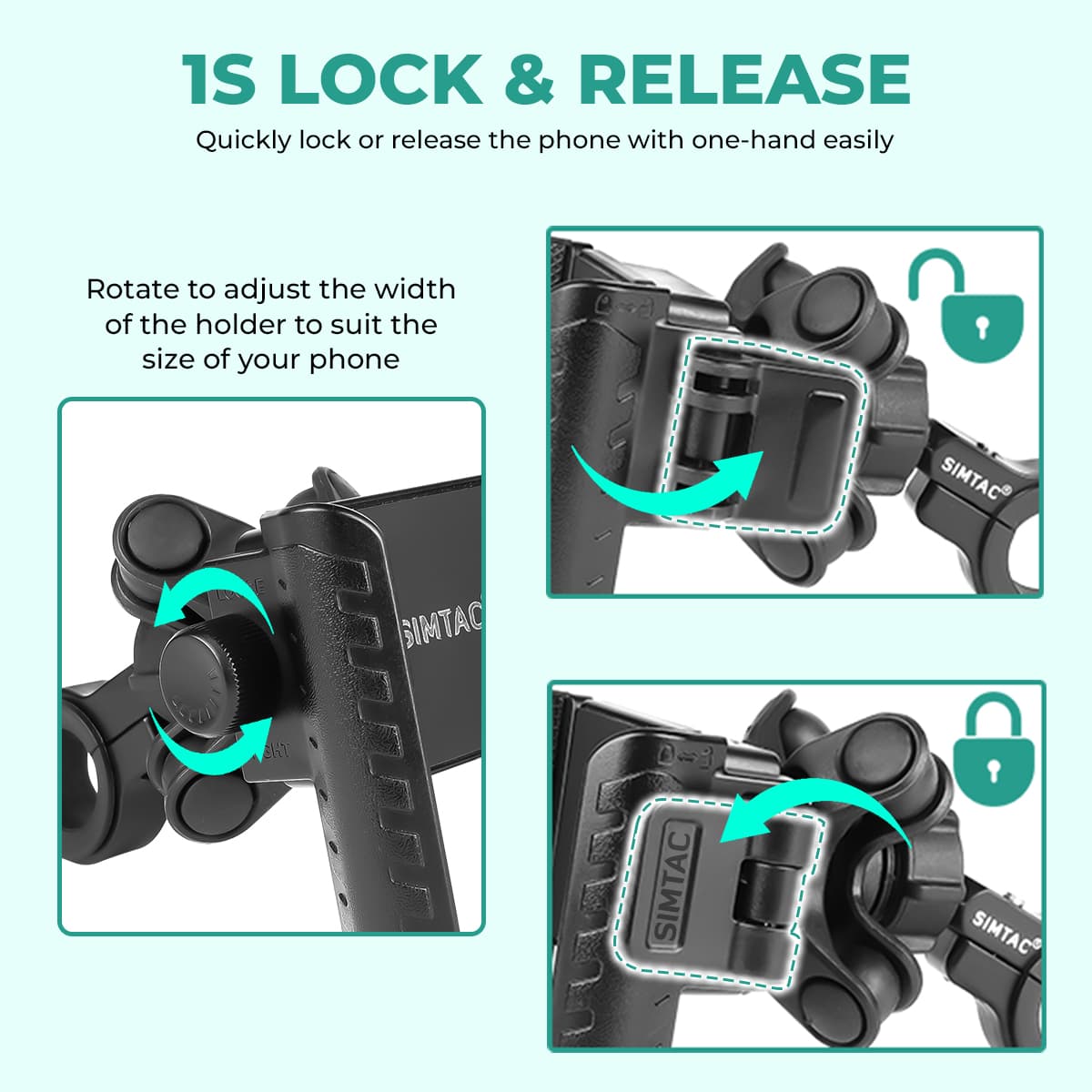 Simtac JQL1-PRO Quick Lock Jaw Grip motorcycle mobile holder