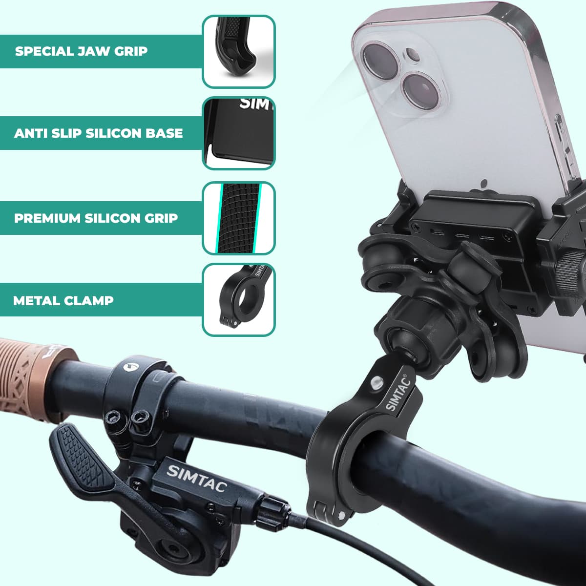 Simtac JQL1-PRO Quick Lock Jaw Grip motorcycle mobile holder