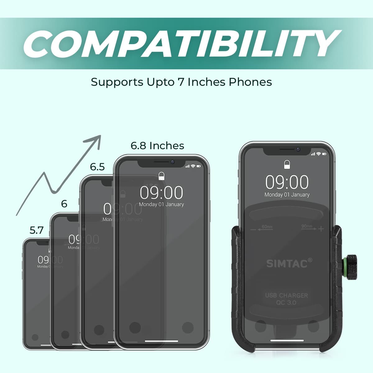 Simtac MHC3 Super Grip motorcycle mobile holder with QC 3.0 charger