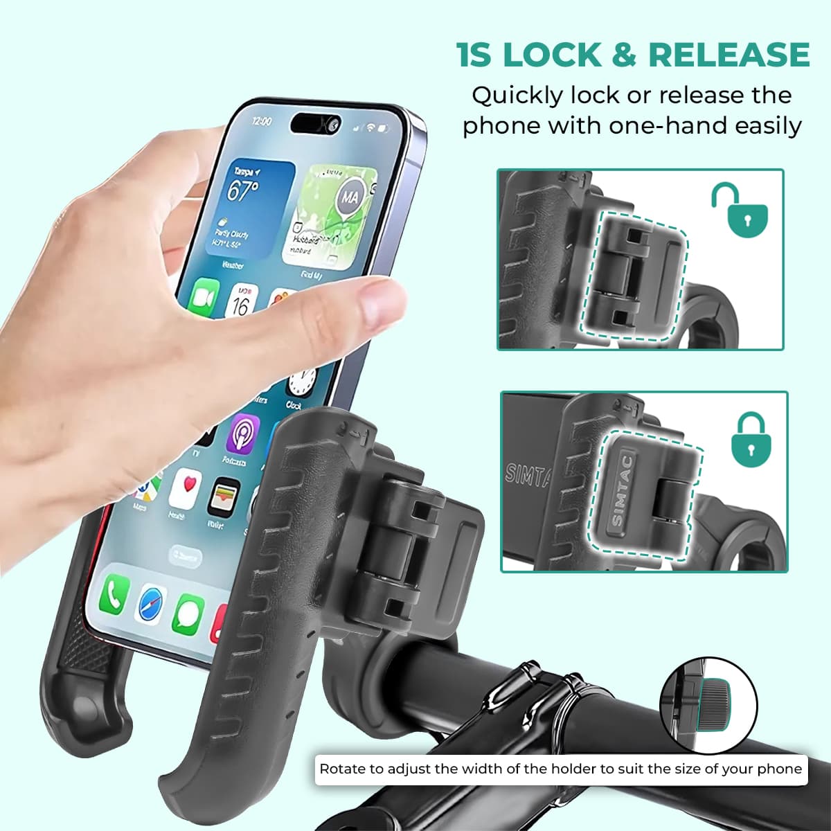Simtac JQL1 Quick Lock Jaw Grip Mobile Holder for Bike Motorcycle Phone Mount