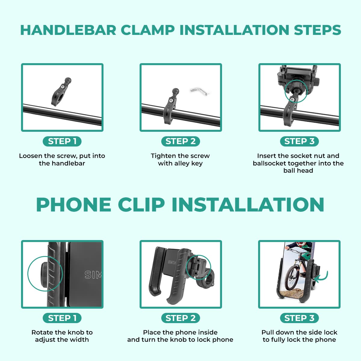 Simtac JQL1 Quick Lock Jaw Grip Mobile Holder for Bike Motorcycle Phone Mount