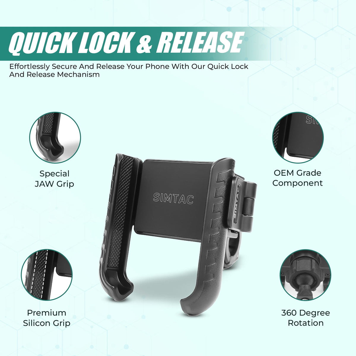 Simtac JQL1 Quick Lock Jaw Grip Mobile Holder for Bike Motorcycle Phone Mount