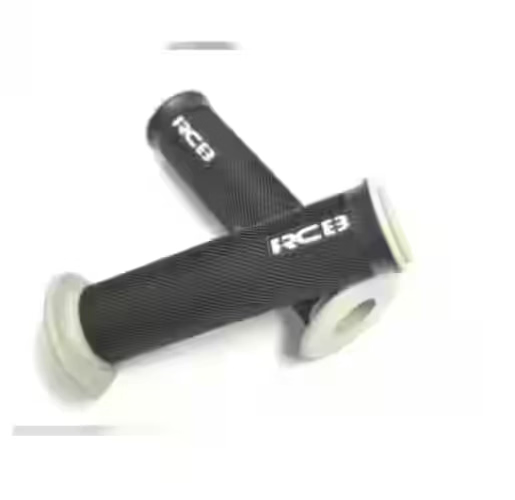 RCB HG66 rubber motorcycle handle grip set with anti-slip honeycomb or diamond-grid texture, available in Blue, Red and Grey for compatible 22mm handlebars.
