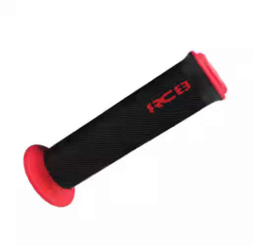 RCB HG66 rubber motorcycle handle grip set with anti-slip honeycomb or diamond-grid texture, available in Blue, Red and Grey for compatible 22mm handlebars.
