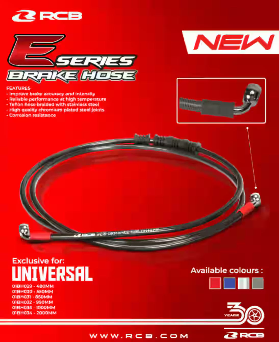 RCB E-Series Stainless Steel Braided Brake Hose 550mm | Hydraulic Brake Line | 01BH030