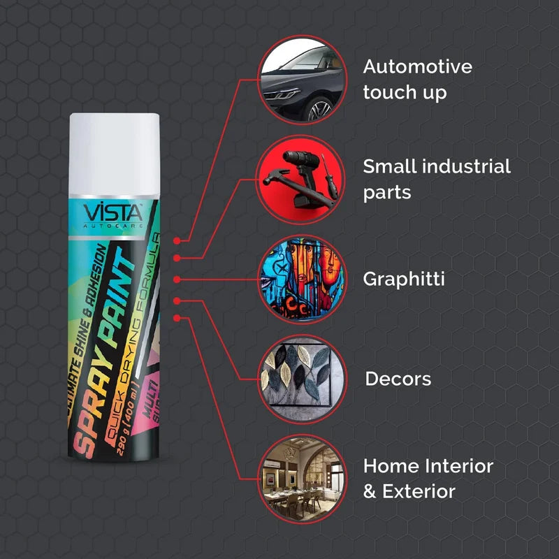 VISTA Auto White Spray Paint aerosol can 400 ml 290 g for automotive touch-ups and multipurpose painting