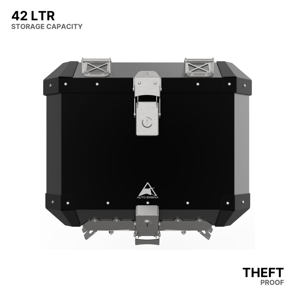 Auto Engina 42L Aluminium Top Box for Triumph Scrambler 400X in black with rack plate, inner bag and backrest