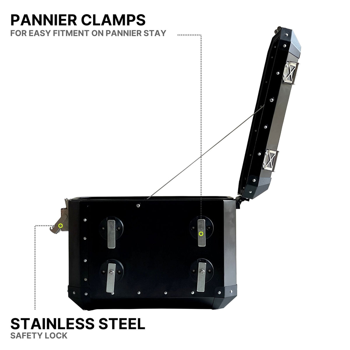 Auto Engina 72L Black Aluminium Panniers for TVS Apache RTX 300 Motorcycle
