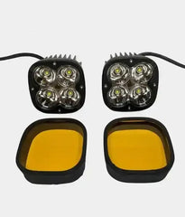 HJG Original 4 LED CREE 60W Fog Light Auxiliary Light For All Motorcycles With Yellow Filter Cap (2 Pcs)