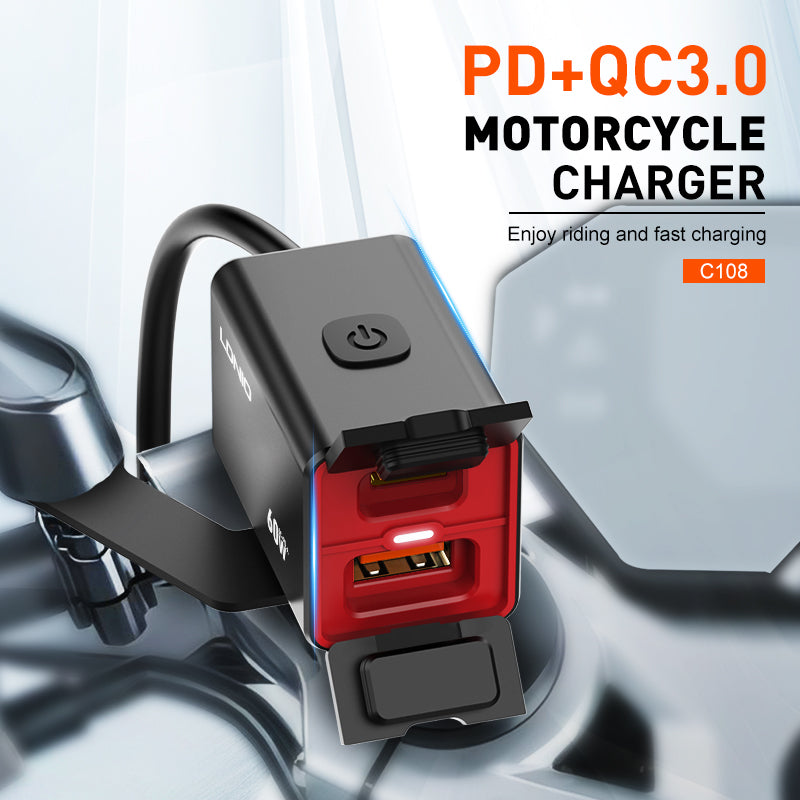 LBC Moto LDNIO C108 60W motorcycle fast charger PD 3.0 QC 3.0 type C USB waterproof bike charging adapter