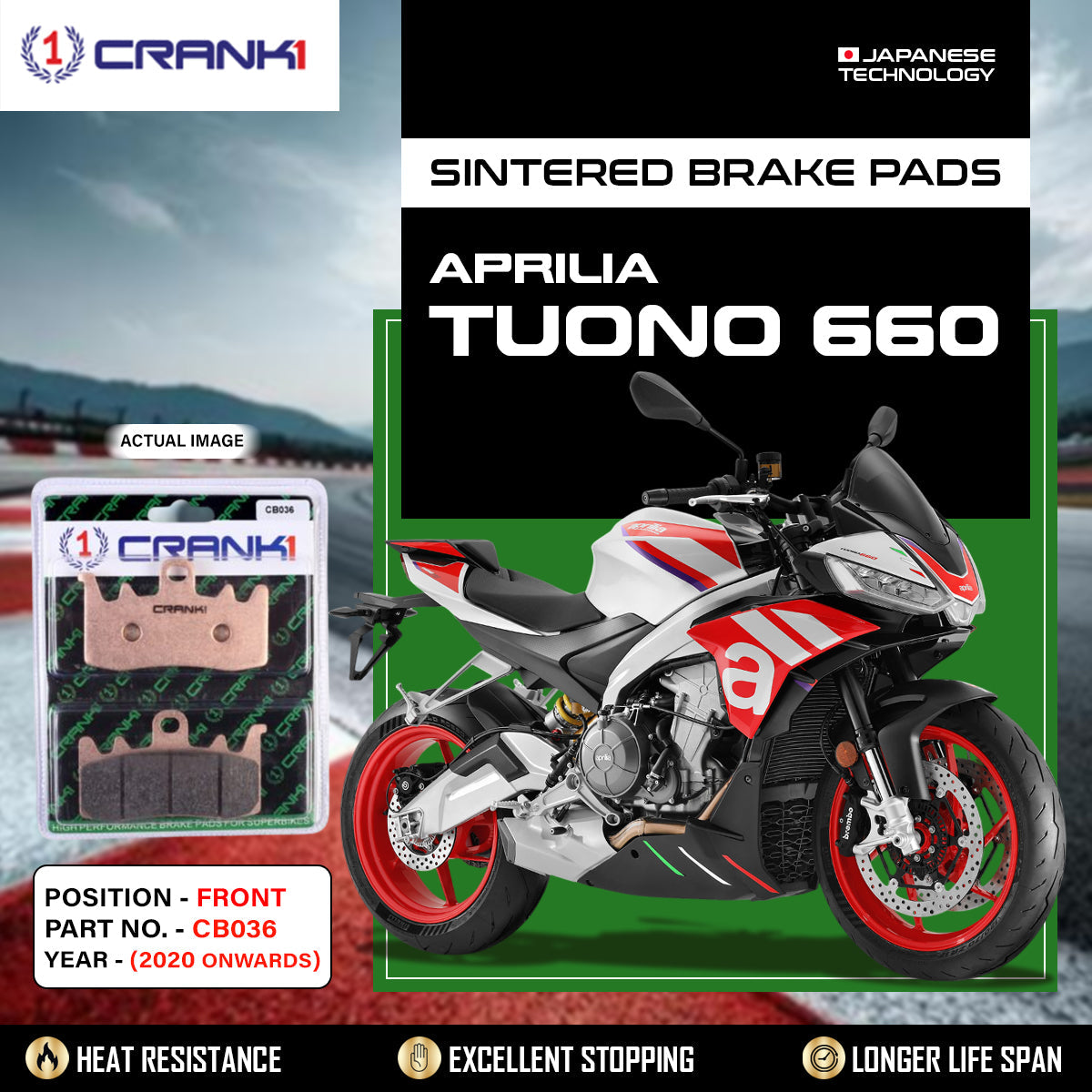 CRANK1 Sintered Front Brake Pads CB036 for Aprilia Tuono 660 Motorcycle Brake Pads