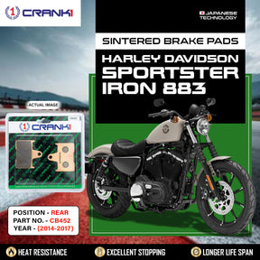 CRANK1 CB452 Sintered Rear Brake Pads for Harley Davidson Sportster Iron 883 2014-2017 LEGUNDARY Custom