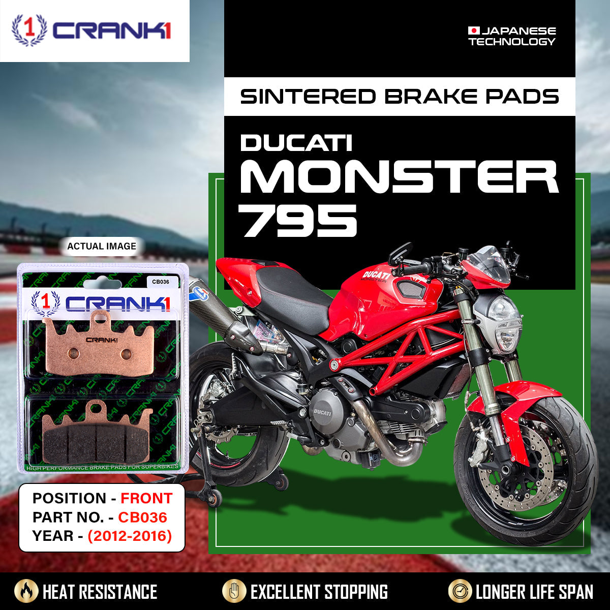 CRANK1 Sintered Front Brake Pads for Ducati Monster 795 2012-2016 CB036