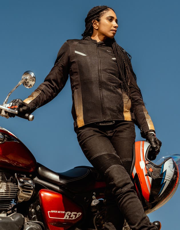Royal Enfield Tourer Women’s Riding Jacket in Blue and Golden
