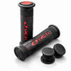 RCB HG77 motorcycle handle grips in single-tone black and two-tone black red, part numbers 01HG029B and 01HG030R