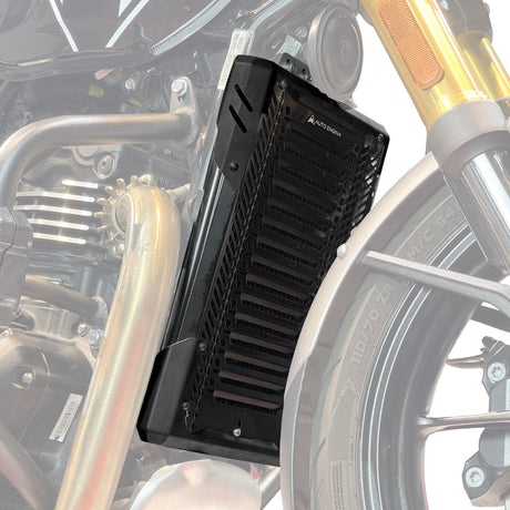 Auto Engina gloss black aluminium and mild steel radiator guard for Triumph Speed 400