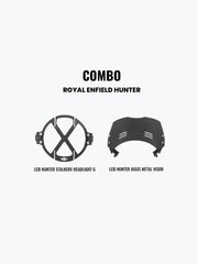 Legundary Custom Hunter 350 headlight grill and Aegis metal visor combo black mild steel front protection styling