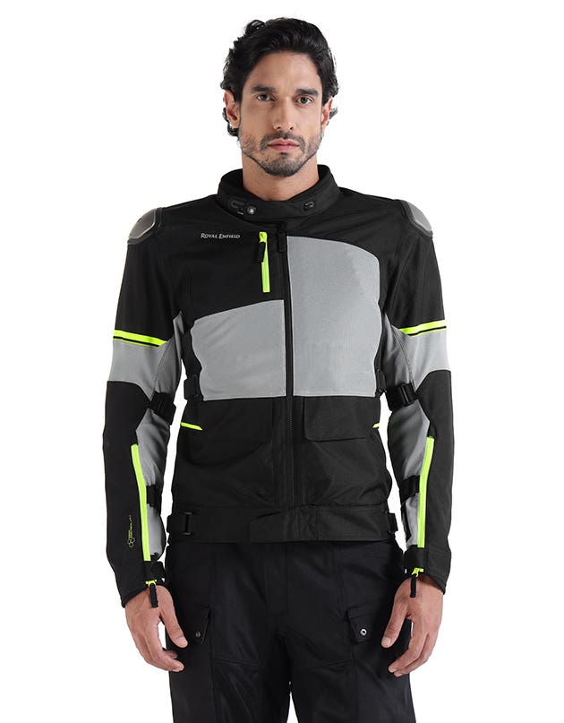 Royal Enfield Crossroader V2 Grey Neon riding jacket with CE armour
