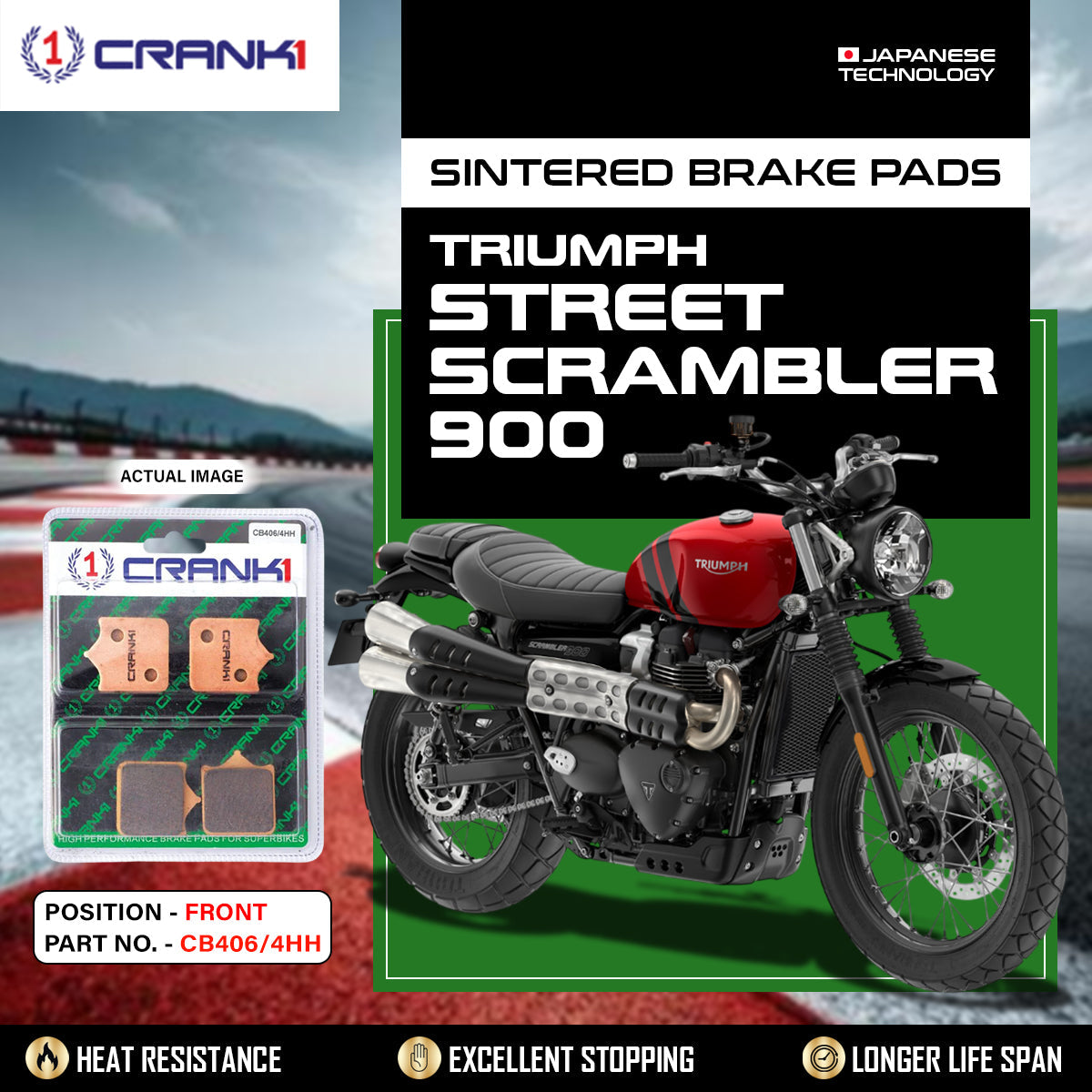 CRANK1 CB406/4 Sintered Front Brake Pads for Triumph Street Scrambler 900 and Street Twin 900