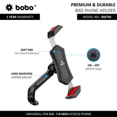 BOBO BM7 diagonal grip motorcycle phone holder rearview mirror mount bike mobile holder secure smartphone mount