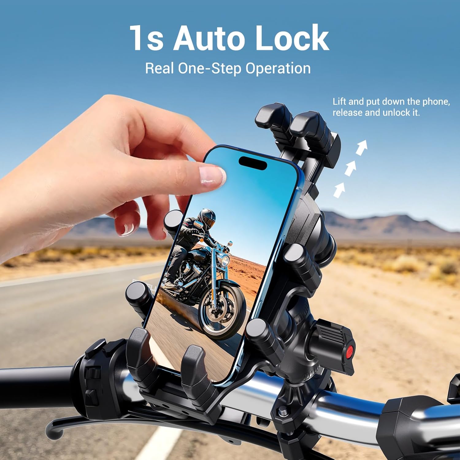 EDYELL 360 Degree Anti-Shake Motorcycle Phone Mount Holder for 5.4-6.9 Inch Smartphones