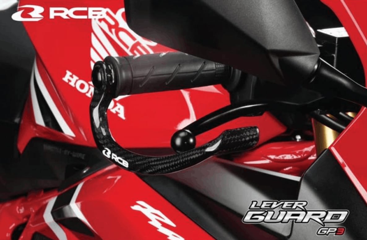 RCB GP3 black carbon fibre motorcycle lever guard set, part 01H0084B