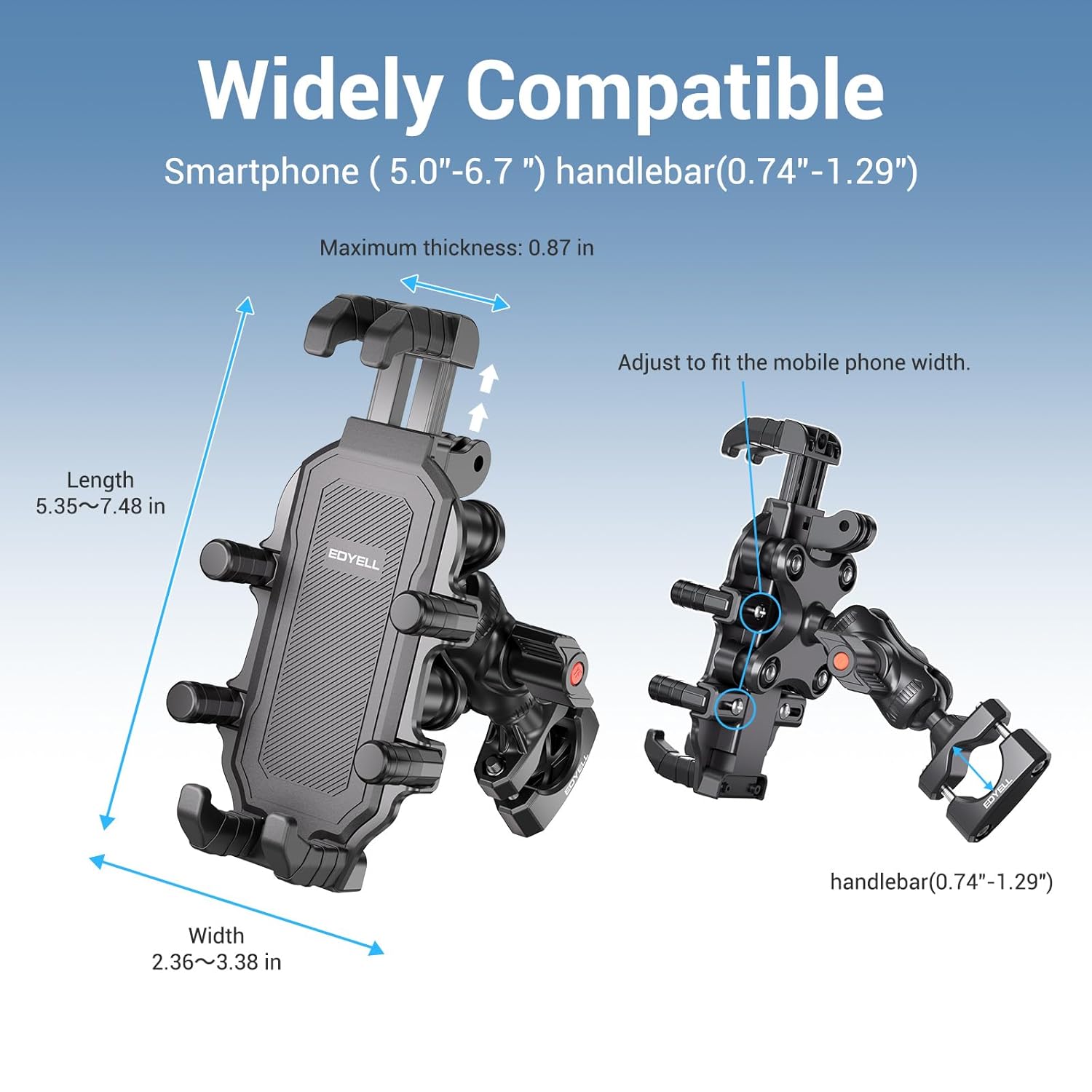 EDYELL 360 Degree Anti-Shake Motorcycle Phone Mount Holder for 5.4-6.9 Inch Smartphones