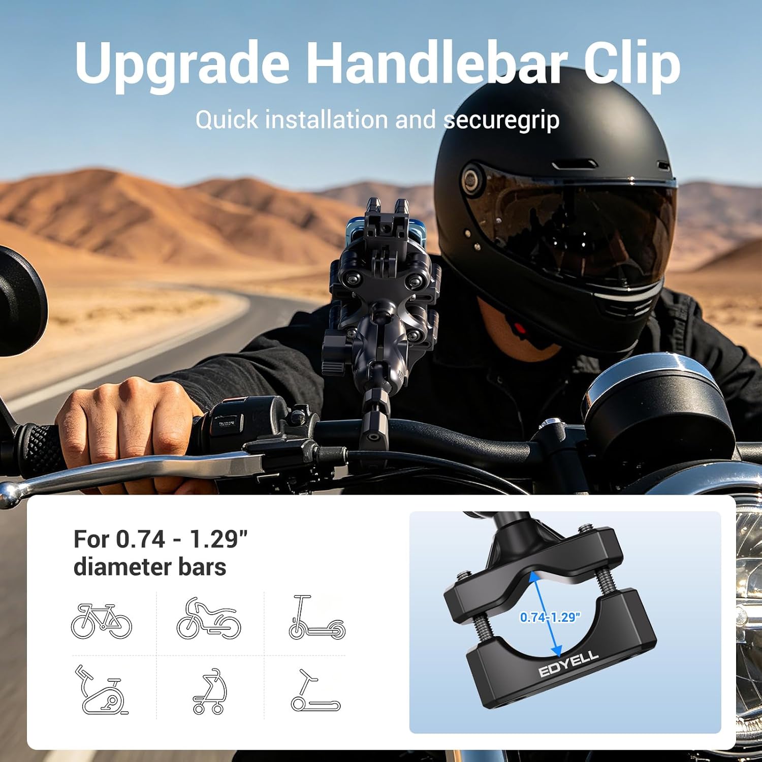EDYELL 360 Degree Anti-Shake Motorcycle Phone Mount Holder for 5.4-6.9 Inch Smartphones