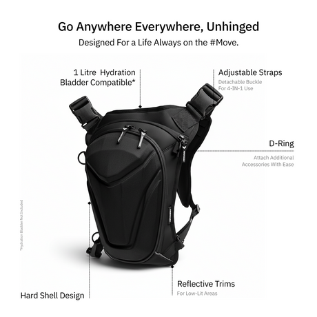 Vantora ARC 4-in-1 Travel Bag Convertible Crossbody Sling Thigh Bag Waist Pouch and Motorcycle Tank Bag