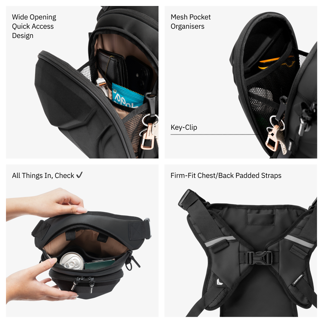 Vantora ARC 4-in-1 Travel Bag Convertible Crossbody Sling Thigh Bag Waist Pouch and Motorcycle Tank Bag