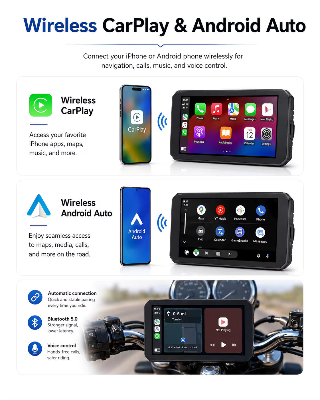 LBC Moto B3 Elite smart motorcycle display with dual 1080P cameras, TPMS sensors and remote control