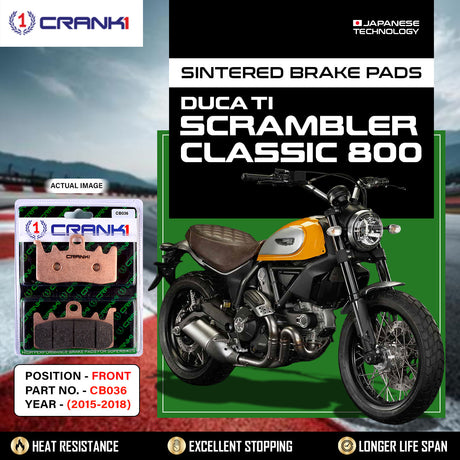 CRANK1 CB036 Sintered Front Brake Pads for Ducati Scrambler Classic 800 2015-2018, Ducati Scrambler Icon, Monster 821, Monster 937 and Panigale 959