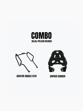 Legundary Custom Aviator Saddle Stay and Gopher Carrier Combo for Bajaj Pulsar NS400Z Black Mild Steel Touring Luggage Setup