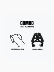 Legundary Custom Aviator Saddle Stay and Gopher Carrier Combo for Bajaj Pulsar NS400Z Black Mild Steel Touring Luggage Setup