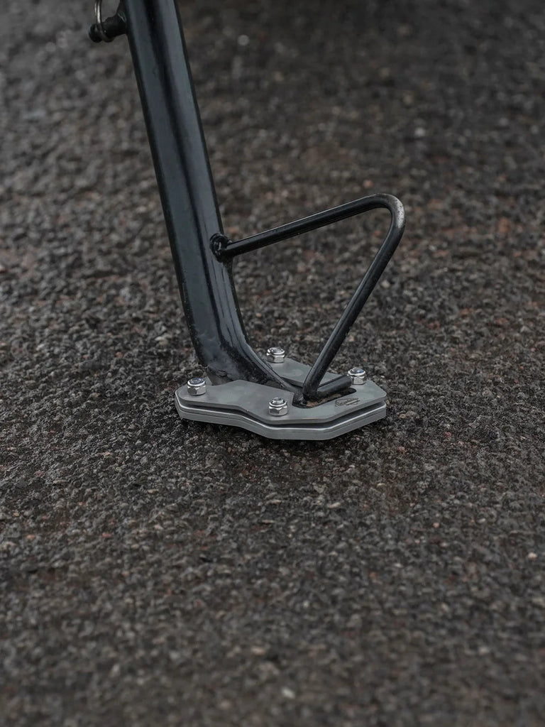 Legundary Custom side stand base SS for Hero Xpulse 200 4V brushed stainless steel extender plate