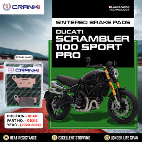 CRANK1 CB312 Sintered Rear Brake Pads for Ducati Scrambler 1100 Sport Pro 2020-2024 motorcycle