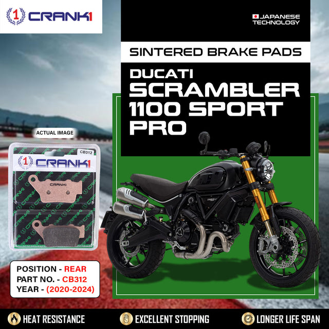 CRANK1 CB312 Sintered Rear Brake Pads for Ducati Scrambler 1100 Sport Pro 2020-2024 motorcycle