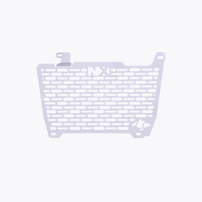Legundary Custom Vector V2 radiator grill for Honda NX500 in silver aluminium, durable engine guard protector and heat shield with precision fit.