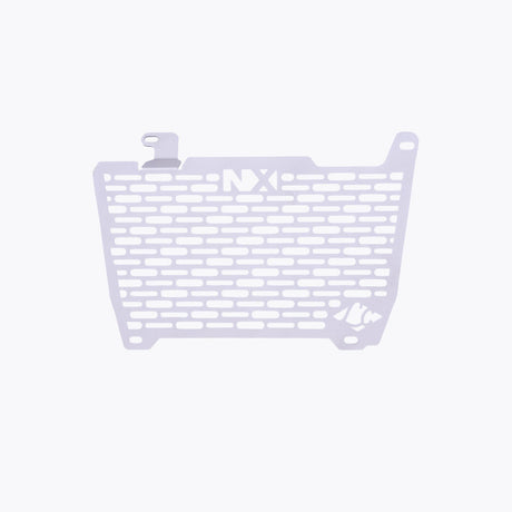 Legundary Custom Vector V2 radiator grill for Honda NX500 in silver aluminium, durable engine guard protector and heat shield with precision fit.
