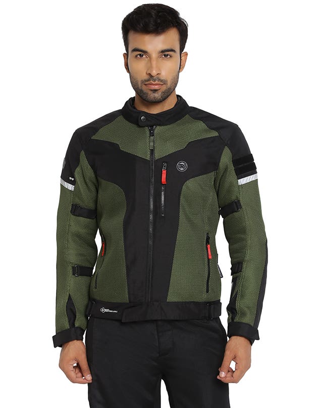 Royal Enfield Windfarer V2 Riding Jacket in Green Black and Blue