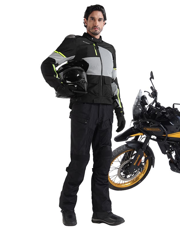 Royal Enfield Crossroader V2 Grey Neon riding jacket with CE armour