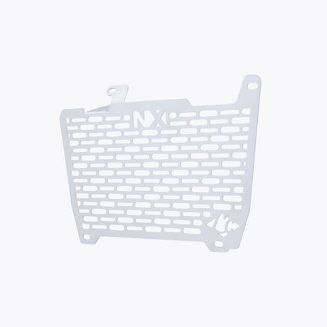 Legundary Custom Vector V2 radiator grill for Honda NX500 in silver aluminium, durable engine guard protector and heat shield with precision fit.