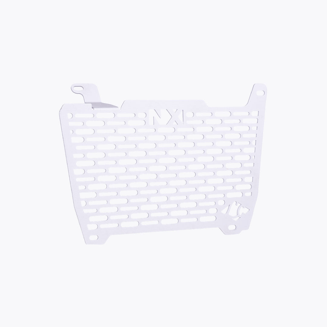 Legundary Custom Vector V2 radiator grill for Honda NX500 in silver aluminium, durable engine guard protector and heat shield with precision fit.