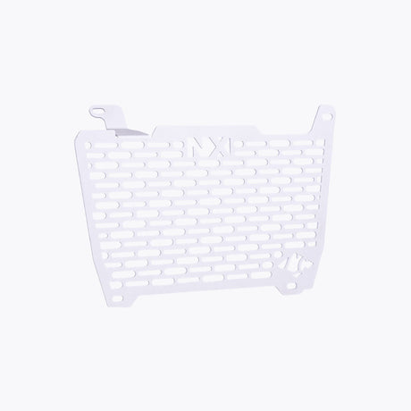 Legundary Custom Vector V2 radiator grill for Honda NX500 in silver aluminium, durable engine guard protector and heat shield with precision fit.