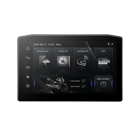 Sash Gears M8 Smart Riding Display with 6.2 inch touchscreen, wireless Apple CarPlay, Android Auto, dual 1080P cameras, TPMS and waterproof aluminum mount