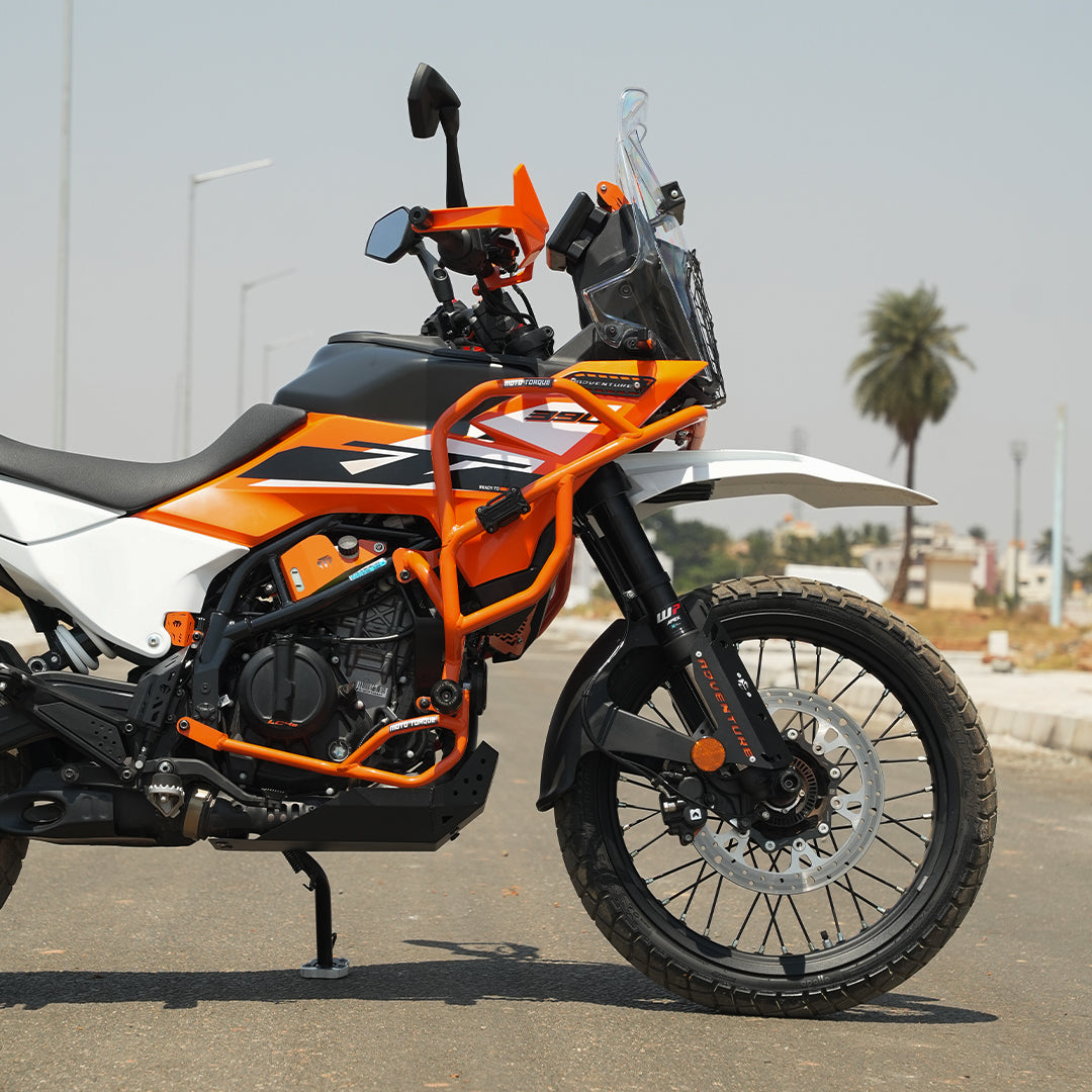 Mototorque orange crash guard KTM 390 Adventure Adventure X engine protection polymer slider heavy duty