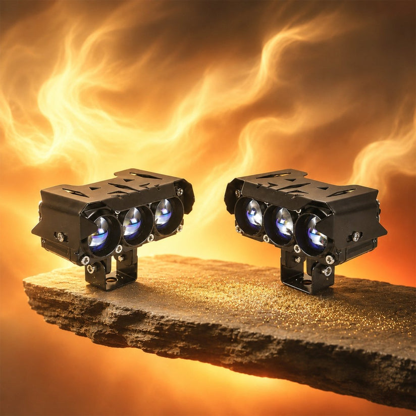 LGP DK300 Projector LED Fog Lamp Pair with Triple Lens Dual Color Yellow White Universal Motorcycle Auxiliary Driving Lights